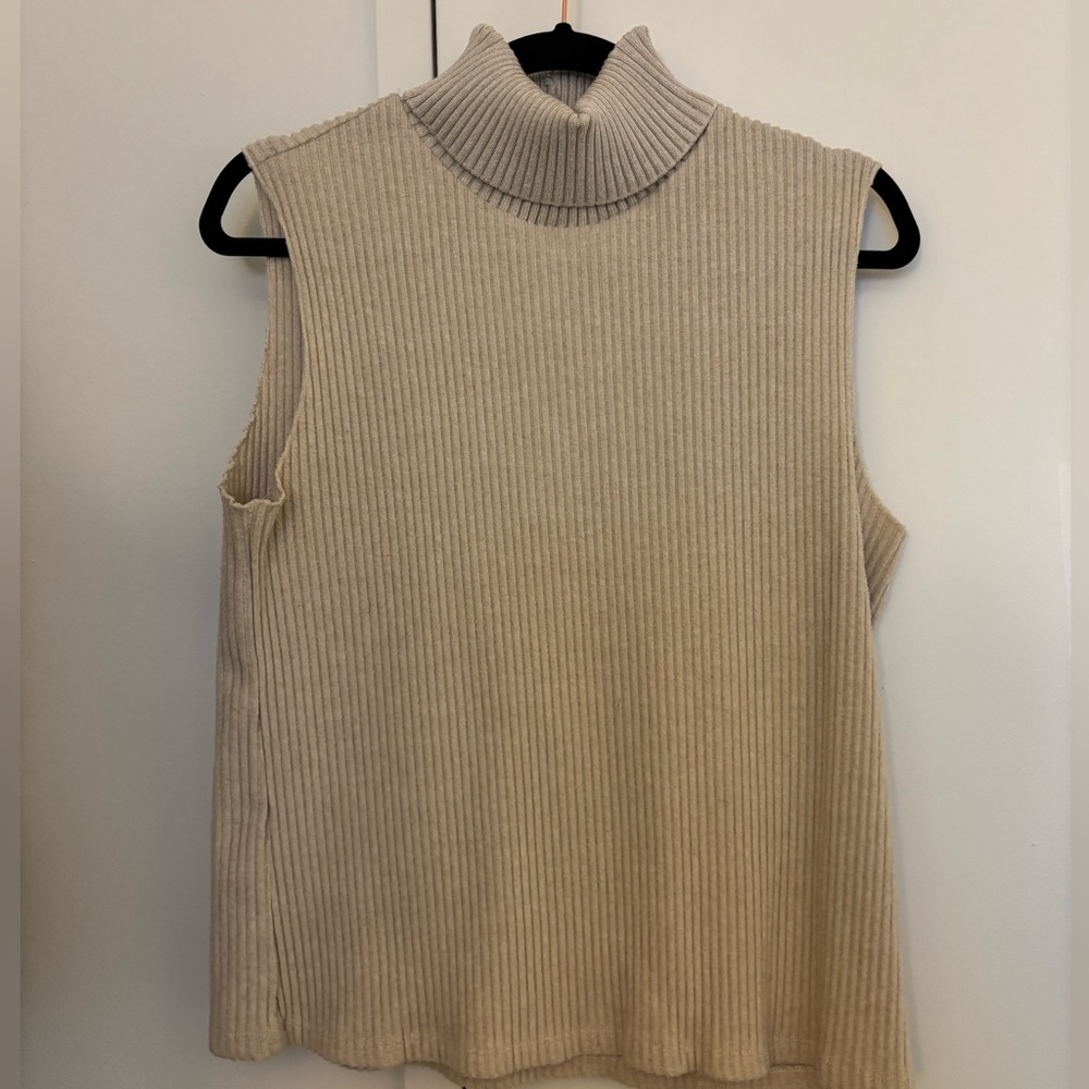 Cream turtle neck knit tank